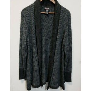 FYLO Womens Long Sleeve Open wool blend black gray Sweater Gray black XL